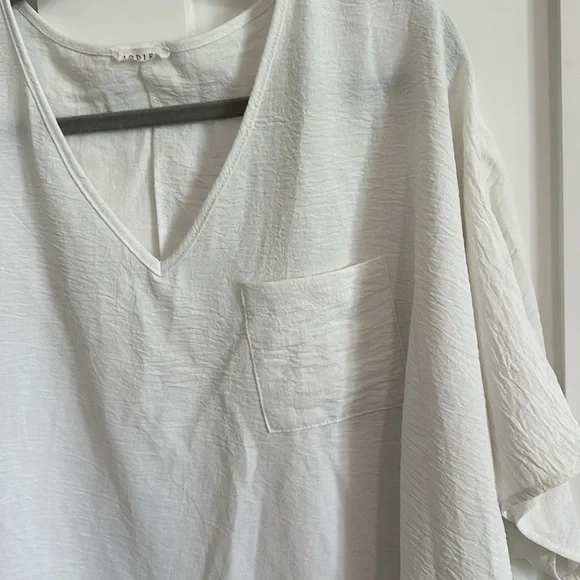 Jodifl Women's M Flutter Sleeve Pocket Tee Shirt White Crepe Texture Oversized - Picture 4 of 11